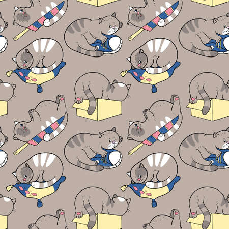 Seamless pattern with sleeping catsのイラスト素材