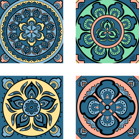 Collection with circular ornaments in pink-blue tonesのイラスト素材