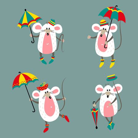 Collection with different mice and umbrellasのイラスト素材