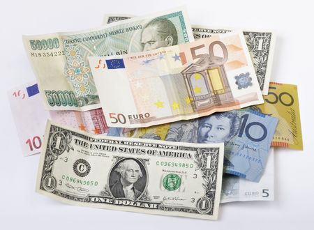 Money stash, multiple currenciesの写真素材