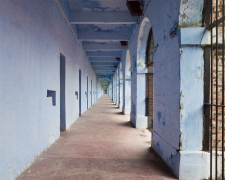 Corridor in a wing of the Port Blair Cellular Jail, Andaman and Nicobar Islands, India のeditorial素材