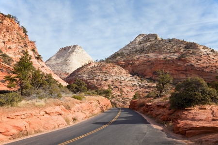 Highway 9 passing through Zion Canyon National Park, Utah の写真素材