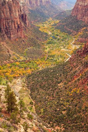 The inside of Zion Canyon National Park, seen from Angels Landing の写真素材