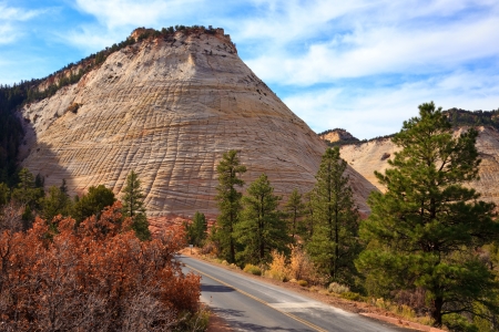 Checkerboard Mesa, one of the landmarks of Zion Canyon National Park, Utah の写真素材
