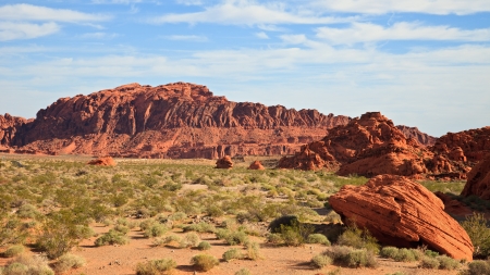 16x9 panorama of an early morning in the Valley of Fire State Park, Nevada の写真素材