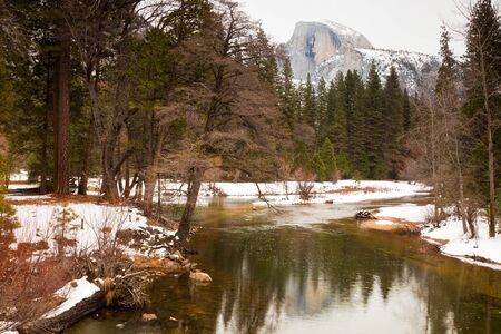 Half dome seen from Sentinel Bridge at Yosemite National Park, California.の写真素材