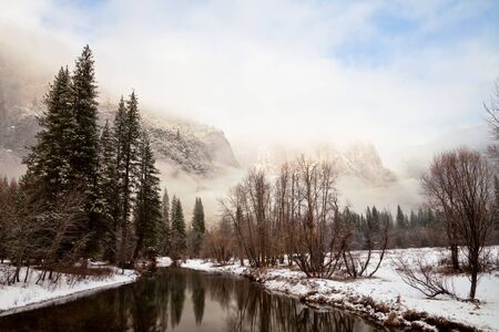 Dramatic winter landscape in Yosemite National Park, California.の写真素材