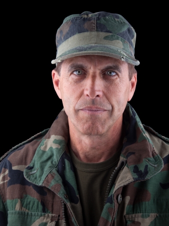Close up portrait of a middle aged soldier in uniform.の写真素材