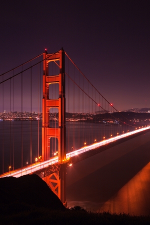 Golden Gate bridge at night seen from Marina Headlands, San Francisco, California.の写真素材