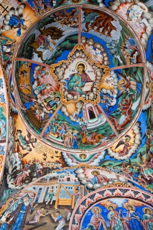 Roof dome icon in the Rila Monastery, Bulgaria.のeditorial素材