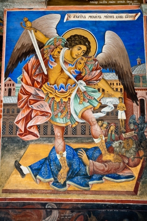 Icon of Saint Michael in Rila Monastery, Bulgaria.のeditorial素材