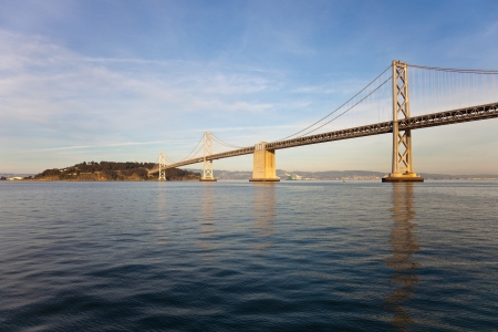 Afternoon view of Bay Bridge and Treasure Island in the San Francisco Bay, California.