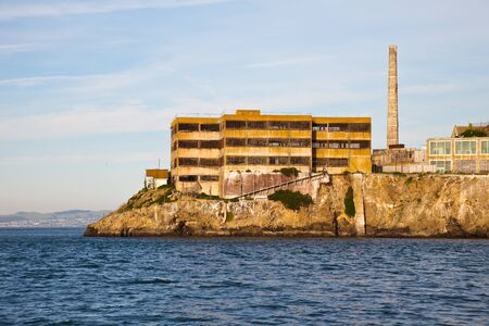 Closeup view of the wardens' quarters on Alcatraz prison island, San Francisco Bay.のeditorial素材
