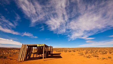 Abandoned wooden jewelry stand on the road to Monument Valley Tribal Park, Arizona.の写真素材
