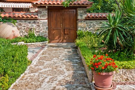 Yard and entrance of an old house in Sozopol, Bulgaria.のeditorial素材