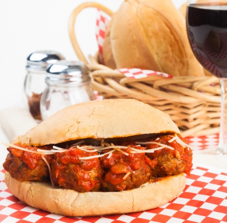 Delicious meatballs with marinara sauce sandwich.の写真素材