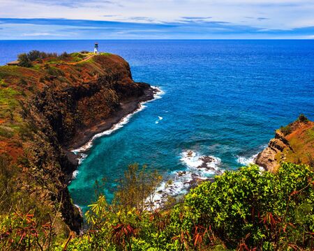 Kilauea lighthouse bay on a sunny day in Kauai, Hawaii Islands の写真素材
