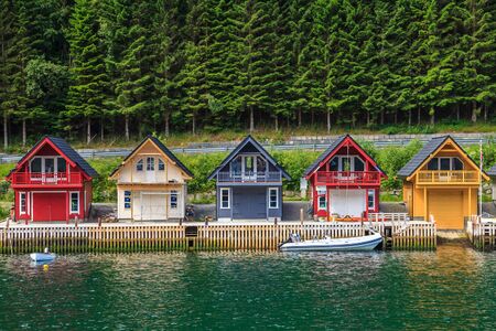 Cute traditional houses in Sognefjord, Norway.の写真素材