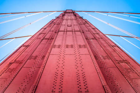 Detail of a Golden Gate Bridge tower in San Francisco, California.の写真素材