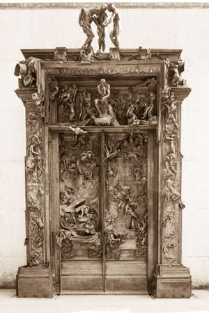 PARIS - SEPTEMBER 8, 2016: Famous Gates of Hell sculpture by Auguste Rodin at the Rodin Museum in Paris on September 8, 2016.のeditorial素材