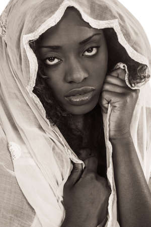 Pretty African woman with a scarfの写真素材