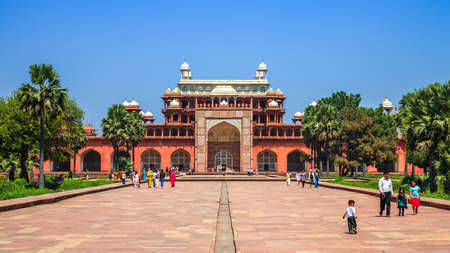 AGRA, UTTAR PRADESH, INDIA - MARCH 25: Panoramic view of Akbar the Great's tomb at the Sikandra in Agra, india on March 25, 2011.のeditorial素材