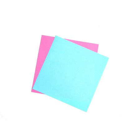 Colored flat composition of paper on a white background. Pastel pink and blue colors. Concept for...