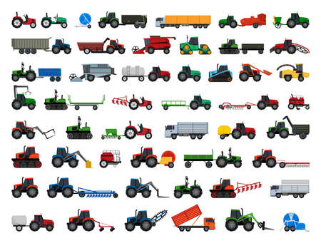 Vector collection of agricultural machinery and transport. Detailed illustrations of special vehicles.のイラスト素材