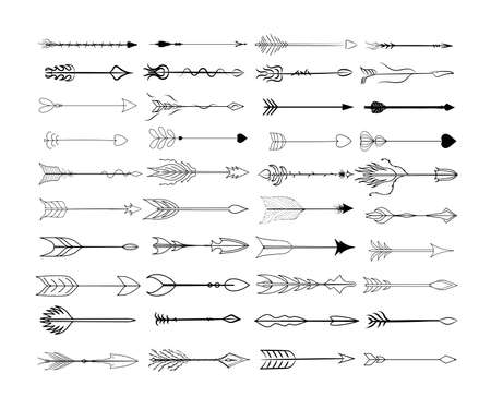 Collection of black and white arrows. Elegant icons for creating tattoos, stickers, cards.のイラスト素材
