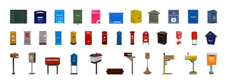 Collection of colorful mailboxes in detailed style.のイラスト素材