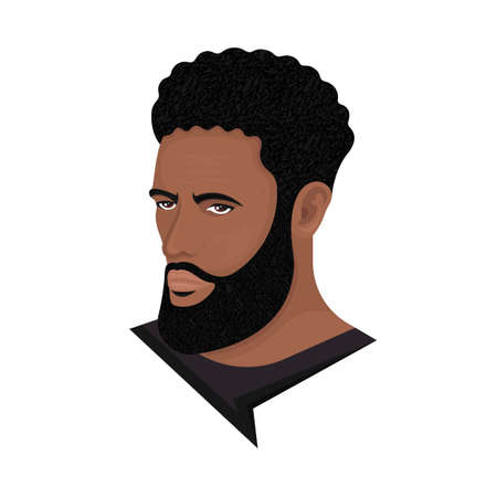 Vector illustration of a man with a drop fade afro and hollywoodian beard on a white background. The...