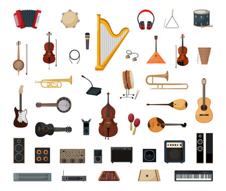 Vector collection of detailed musical instruments. Illustrations for the music store.