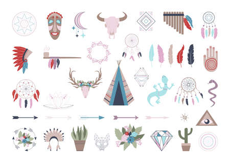 Vector design elements in boho style isolated on white background.のイラスト素材
