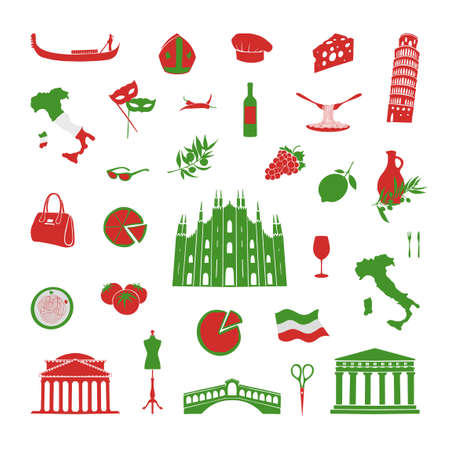 A collection of objects related to Italy. Vector illustration of Italian landmarks.のイラスト素材