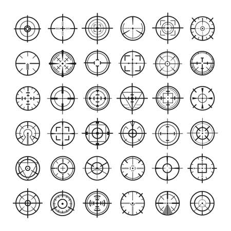 Collection of monochrome weapon scopes.のイラスト素材