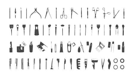 A set of textured cosmetic accessories for beauty and health. Traced elements isolated on a white background.のイラスト素材