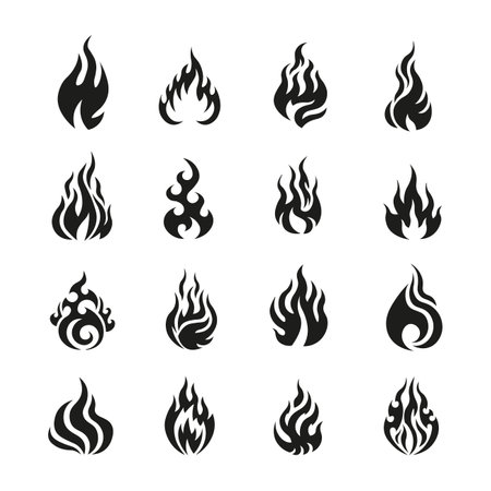 Vector set of fire icons. Illustrations for creating tattoos and prints.のイラスト素材