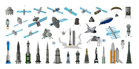 Collection of realistic spaceships and satellites.のイラスト素材