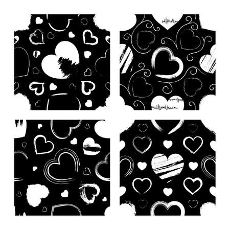 Collection of seamless pattern with hearts and textured frames. Wallpaper with graffiti elements for the textile industry, prints, romantic cards, wrapping paper. Excellent template for your designs.のイラスト素材