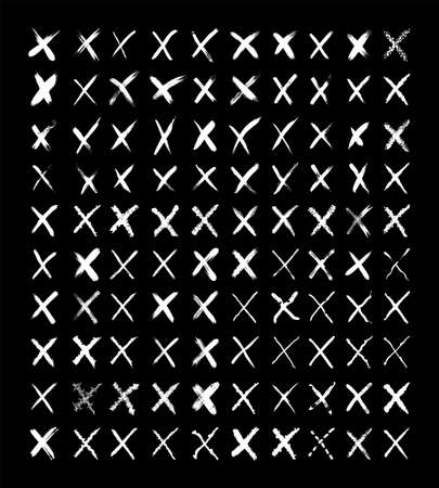 Vector collection of texturing crosses. Big set of grunge elements. Criss-cross and marks for your projects in a dirty and freehand style.のイラスト素材
