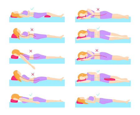 Set of visual illustrations with the correct sleeping positions.のイラスト素材