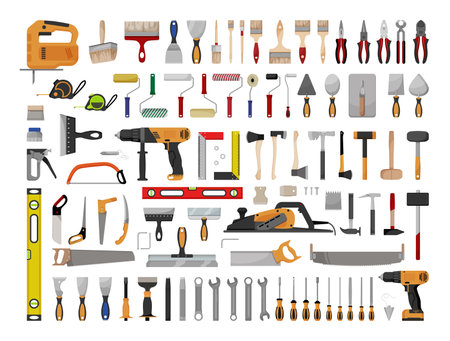 Construction tools set. Electrical and hand tools for repair.のイラスト素材