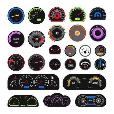 Collection of realistic detailed speedometers.のイラスト素材