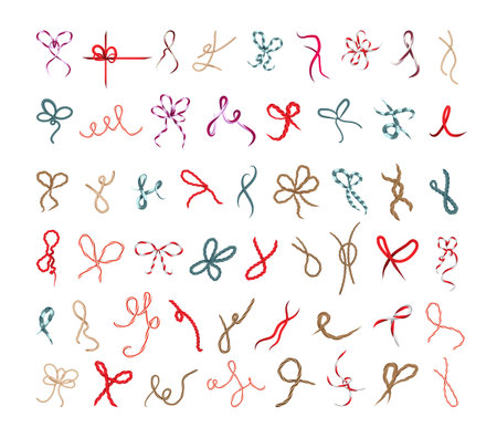 Collection of knots, bows and ropes. Colorful objects for decoration.のイラスト素材