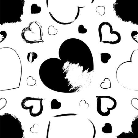 Vector seamless pattern with hearts and textured frames. Modern wallpaper with graffiti elements for the textile industry, prints, romantic cards, wrapping paper. Excellent template for your designs.のイラスト素材