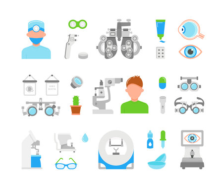 Set of elements for medicine. Vector flat illustration of a eye exam.のイラスト素材