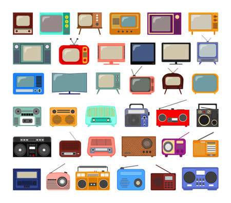 Collection of retro televisions and radios in flat style.のイラスト素材
