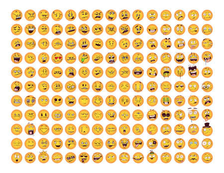 A set of funny, creepy, crazy, ugly emoticons. Original smiles for web applications, stickers, social networks.のイラスト素材