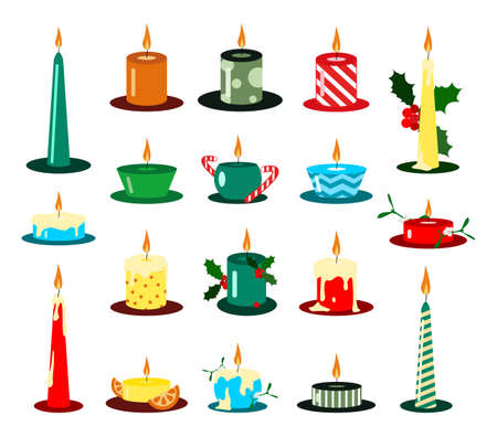 Collection of flat style Christmas candles isolated on white background.のイラスト素材