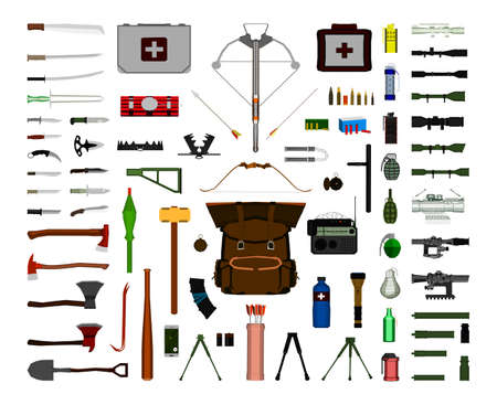 Collection of realistic military equipment. Detailed style army gear.のイラスト素材